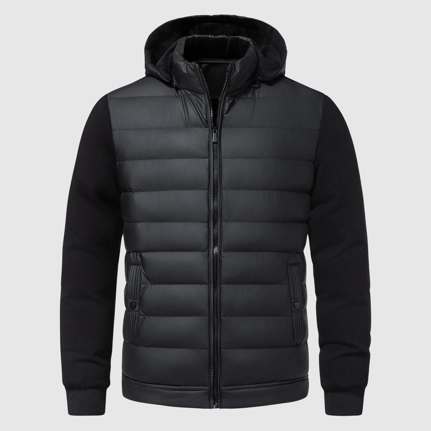 Arthur Quilted Hooded Jacket | Zipper Front Ribbed Cuffs Jacket