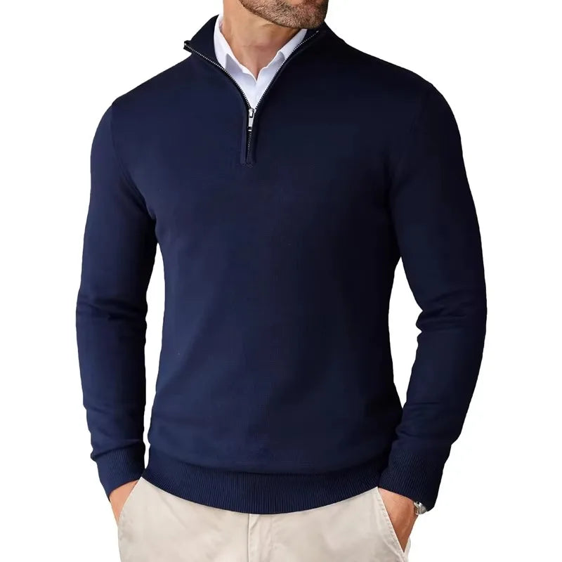 Men's Sweater – Regular Fit – Soft Knit – Zip Collar – Ribbed Edges