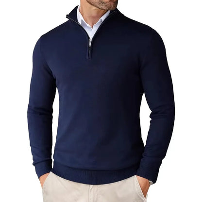 Men's Sweater – Regular Fit – Soft Knit – Zip Collar – Ribbed Edges