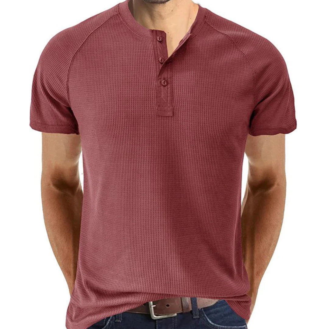 Men's Henley T-shirt – Slim Fit – Soft Knit – Short Sleeve Breathable Casual Style