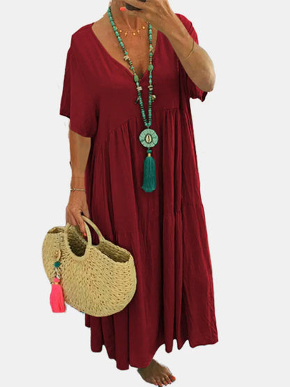 Laurence - Kvinders Boho Maxi-kjole – V-hals, løs pasform