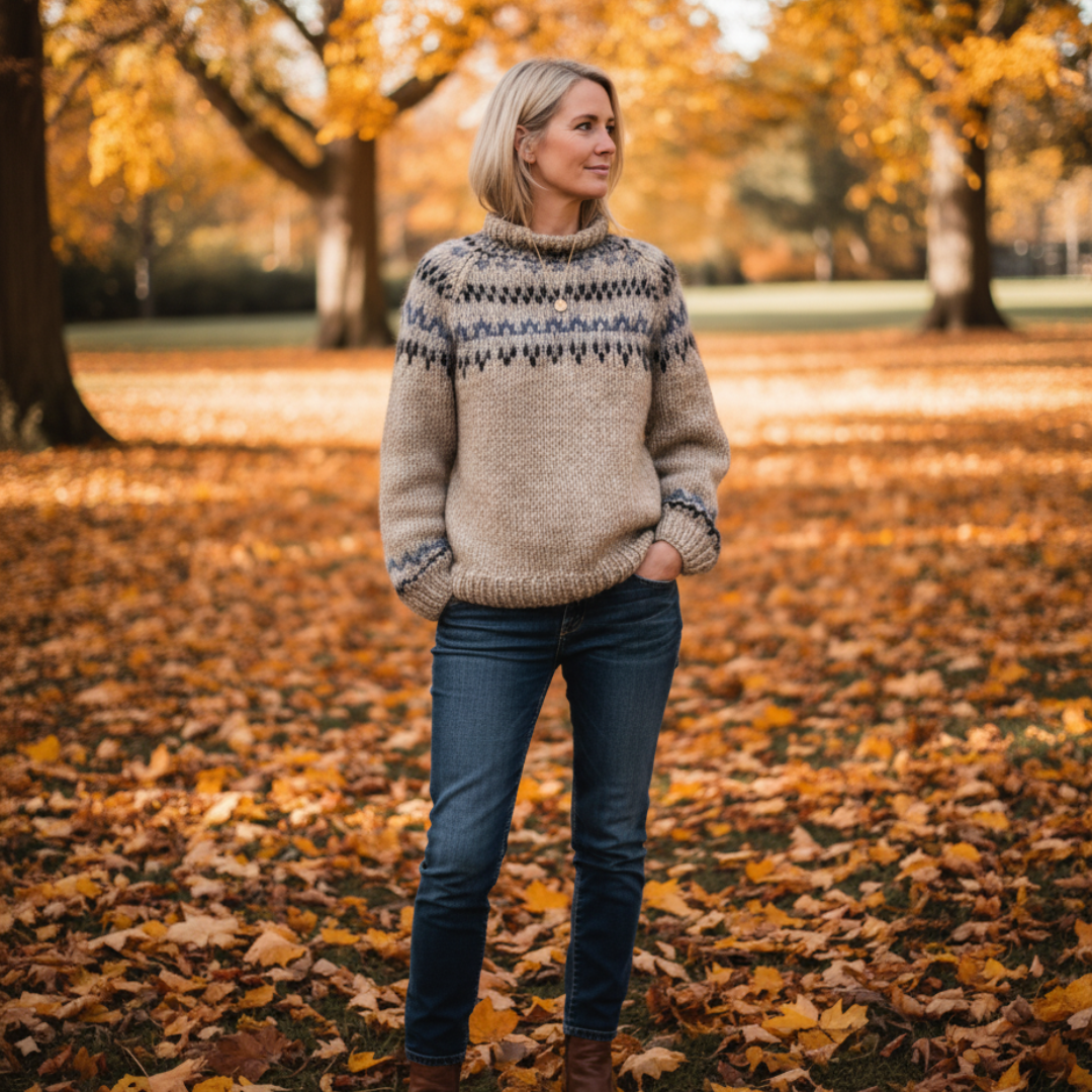 Women's Turtleneck Sweater – Wool Blend – Relaxed Fit – Nordic Knit Pattern