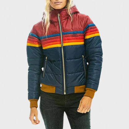 Sienna Hooded Quilted Hip-Length Puffer Jacket | Colorblock Relaxed Fit Puffer Jacket