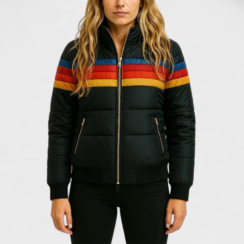 Sienna Hooded Quilted Hip-Length Puffer Jacket | Colorblock Relaxed Fit Puffer Jacket