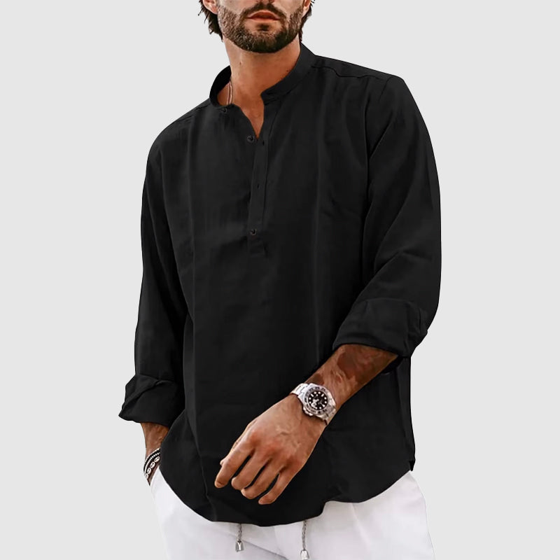 Men's Henley Shirt – Relaxed Fit – Natural Fibers – Long-Sleeved with Band Collar