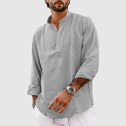 Men's Henley Shirt – Relaxed Fit – Natural Fibers – Long-Sleeved with Band Collar
