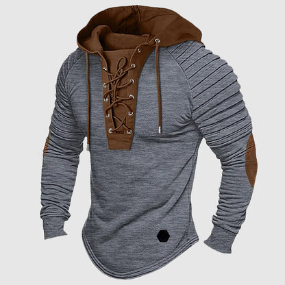 Oscar Slim Fit Hooded Sweater | Lace-Up Front Pleated Shoulders Sweater