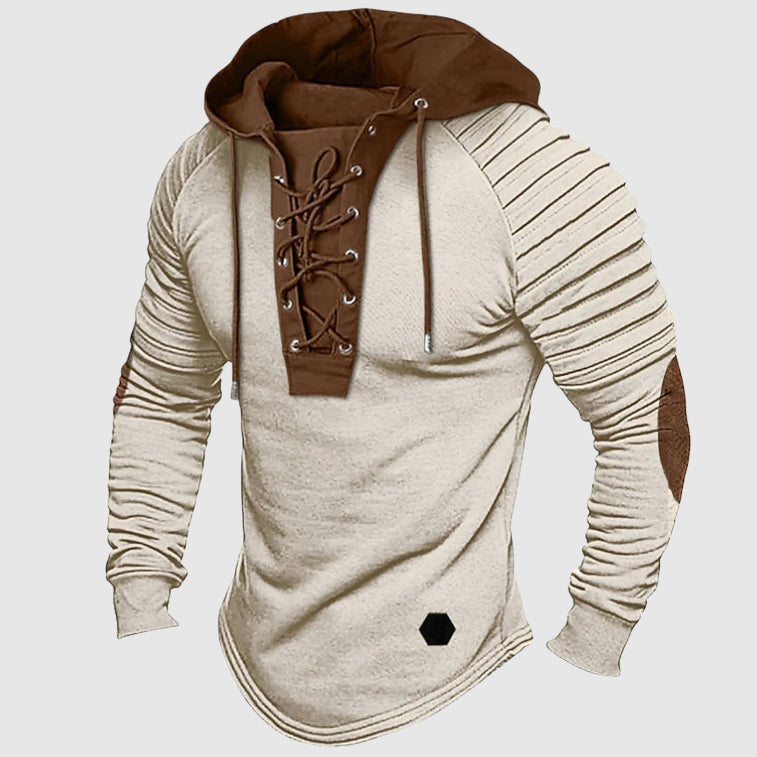 Oscar Slim Fit Hooded Sweater | Lace-Up Front Pleated Shoulders Sweater