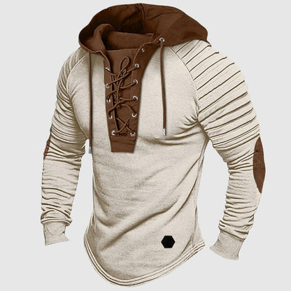 Oscar Slim Fit Hooded Sweater | Lace-Up Front Pleated Shoulders Sweater