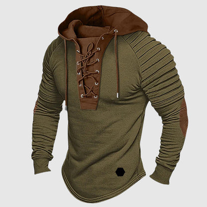 Oscar Slim Fit Hooded Sweater | Lace-Up Front Pleated Shoulders Sweater