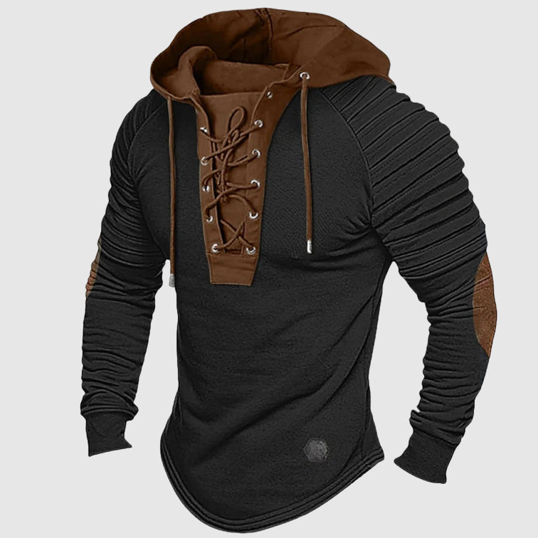 Oscar Slim Fit Hooded Sweater | Lace-Up Front Pleated Shoulders Sweater