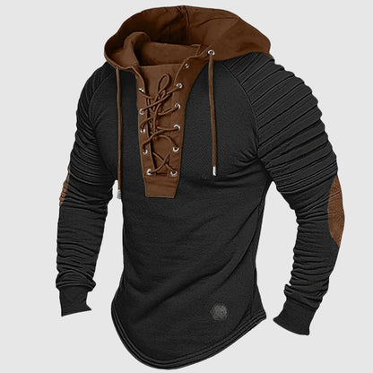 Oscar Slim Fit Hooded Sweater | Lace-Up Front Pleated Shoulders Sweater