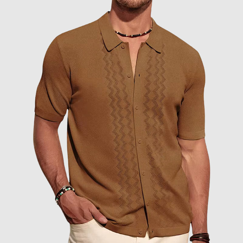 Men's Shirt – Relaxed Fit – Short Sleeve – Soft Breathable Knit – Button Closure
