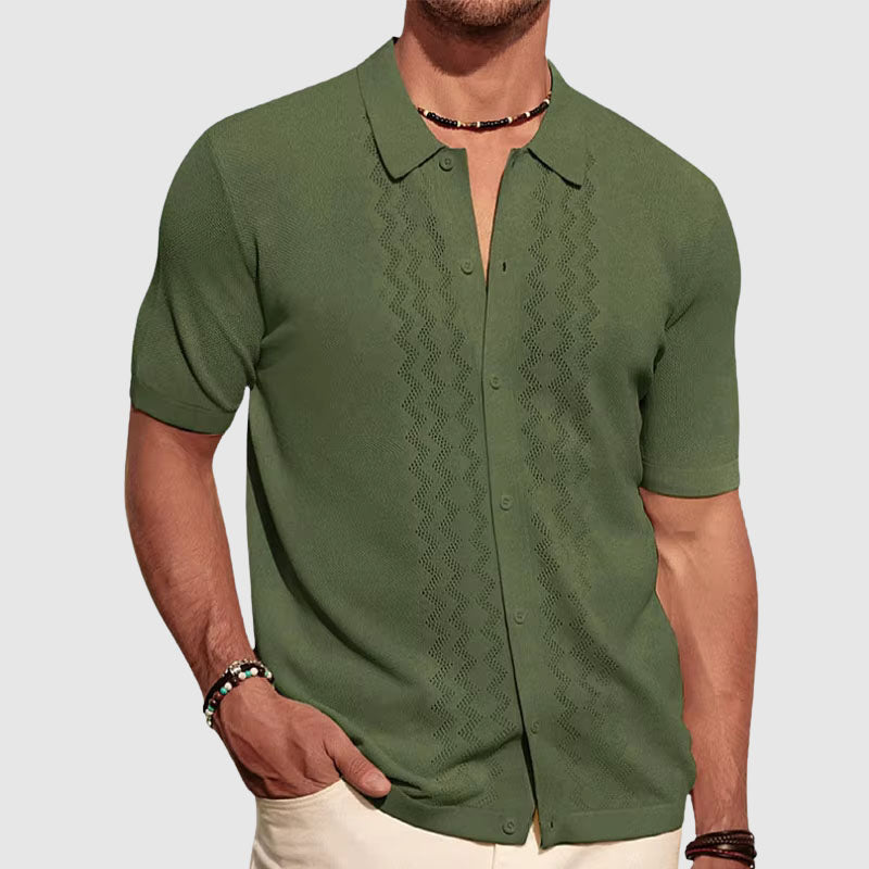 Men's Shirt – Relaxed Fit – Short Sleeve – Soft Breathable Knit – Button Closure