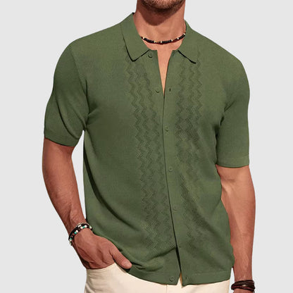 Men's Shirt – Relaxed Fit – Short Sleeve – Soft Breathable Knit – Button Closure