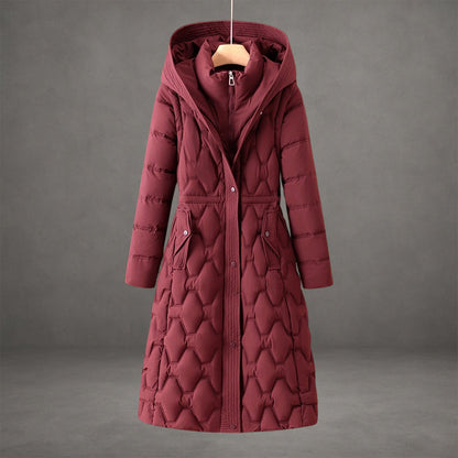 Rosie Hooded Maxi Puffer Coat | Quilted Button Front Coat