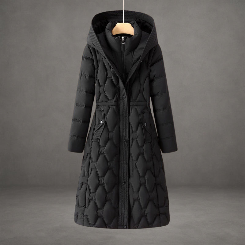 Rosie Hooded Maxi Puffer Coat | Quilted Button Front Coat
