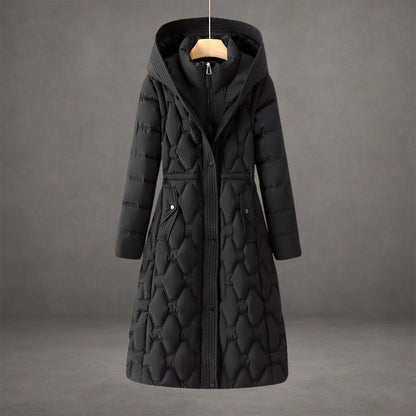 Rosie Hooded Maxi Puffer Coat | Quilted Button Front Coat