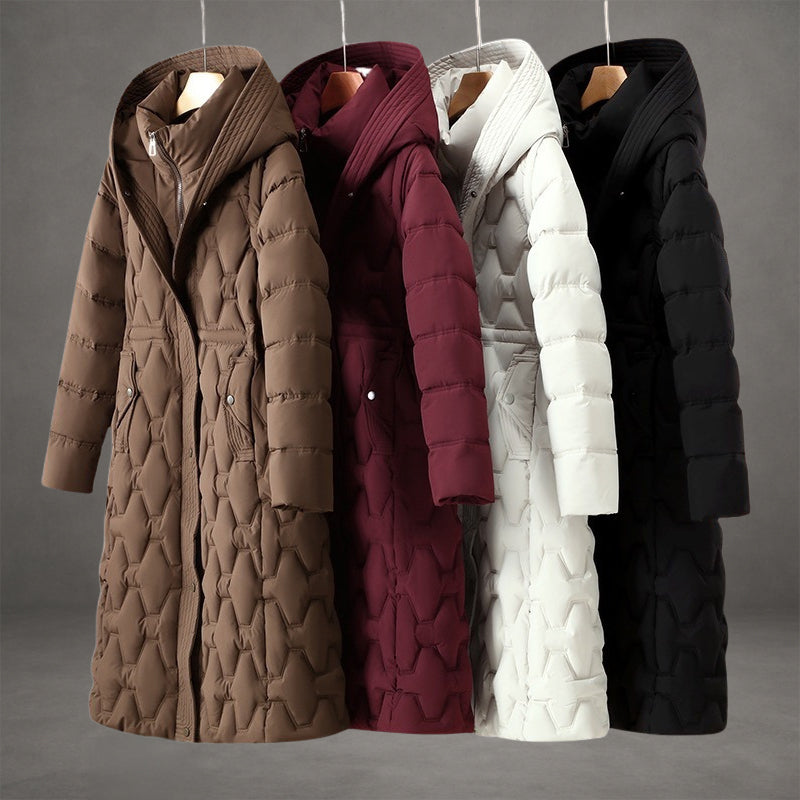 Rosie Hooded Maxi Puffer Coat | Quilted Button Front Coat