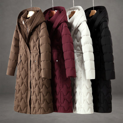 Rosie Hooded Maxi Puffer Coat | Quilted Button Front Coat