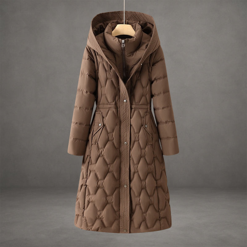 Rosie Hooded Maxi Puffer Coat | Quilted Button Front Coat