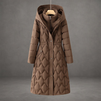 Rosie Hooded Maxi Puffer Coat | Quilted Button Front Coat