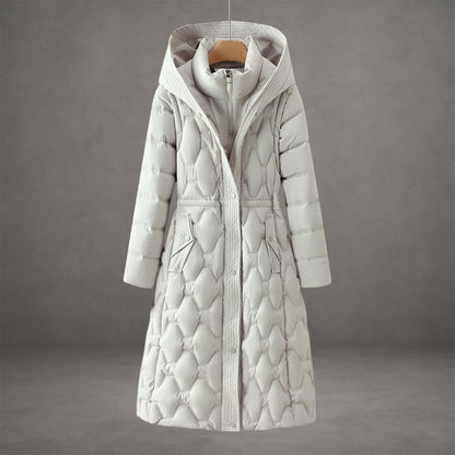 Rosie Hooded Maxi Puffer Coat | Quilted Button Front Coat