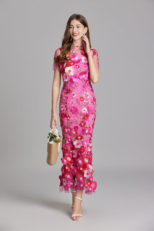 Dress for Women – Maxi Dress with Form-Fitting Design – Embroidered Mesh and High Neck