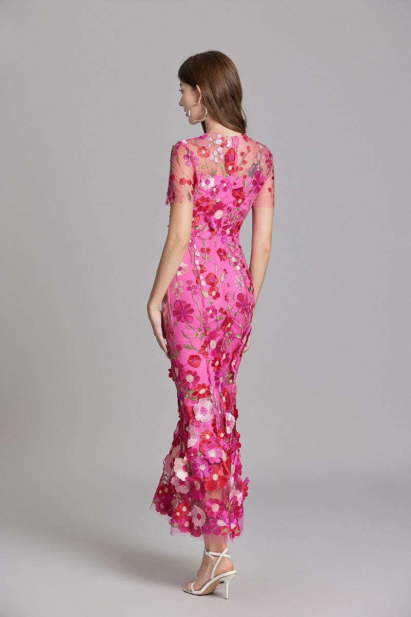Dress for Women – Maxi Dress with Form-Fitting Design – Embroidered Mesh and High Neck