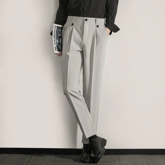 Men's Trousers – Classic Fit – Straight Leg – Light Cotton Blend – With Pleats