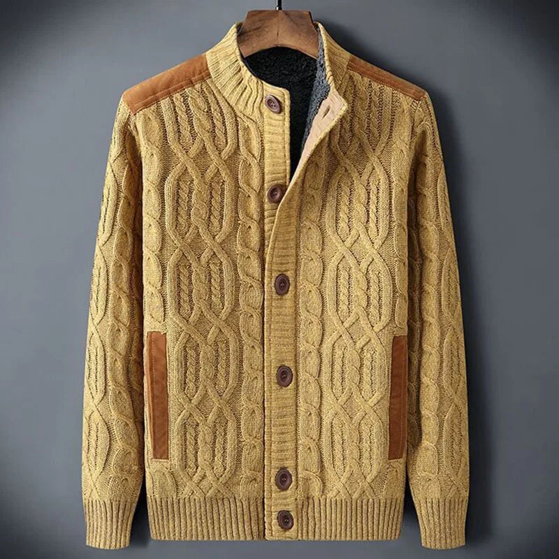 Arthur Cable Knit Stand Collar Cardigan Sweater | Button Front Cardigan Sweater