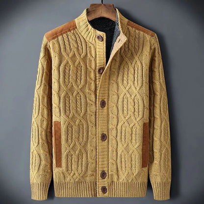 Arthur Cable Knit Stand Collar Cardigan Sweater | Button Front Cardigan Sweater