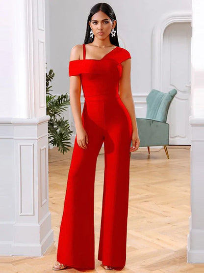 Women's Set - Off Shoulder Crop Top and High Waist Wide-Leg Pants - Elegant Fit