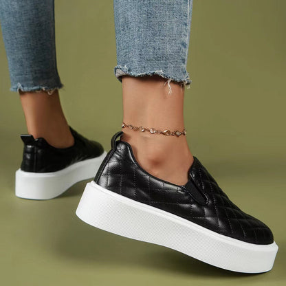 Dame Slip-on Sneakers - Quiltet Design - Komfortabel Platformsål - Elastiske Paneler