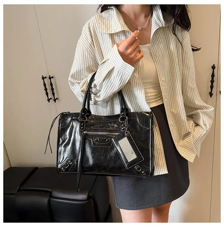 Luna Faux Leather Structured City Bag | Top Handle Shoulder Strap City Bag