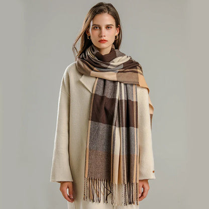 Aurora Wool-Blend Oversized Scarf | Check Fringed Scarf