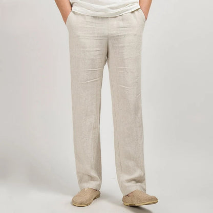 Men's Trousers in Linen – Relaxed Straight Fit – Light and Breathable – Full Length