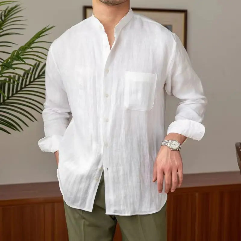 Men's Shirt – Relaxed Fit – Natural Fibers – Mandarin Collar – Long Sleeves