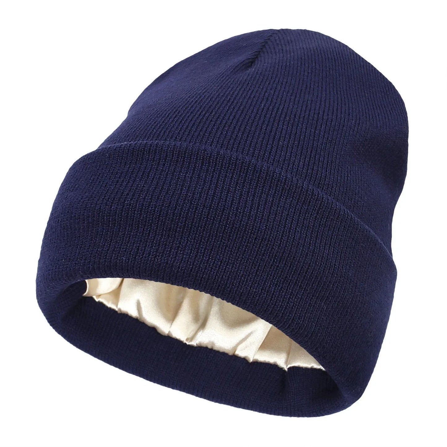 Sienna Ribbed Knit Satin Lined Cuffed Beanie | Solid Beanie