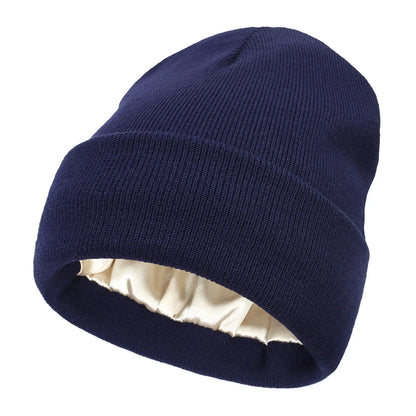 Sienna Ribbed Knit Satin Lined Cuffed Beanie | Solid Beanie