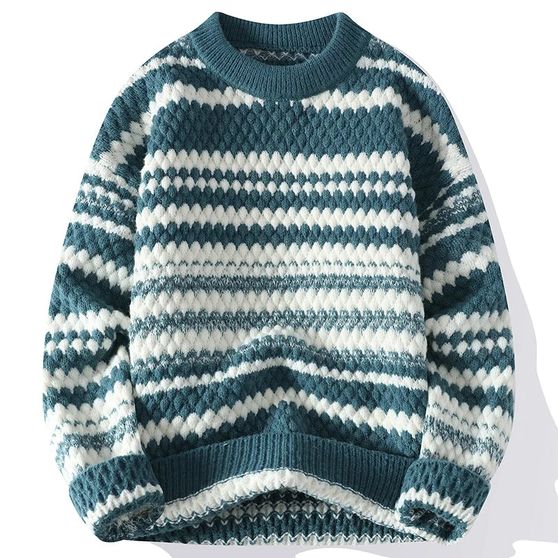 Felix Relaxed Fit Crew Neck Sweater | Striped Textured Knit Sweater