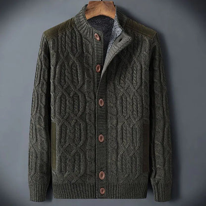 Arthur Cable Knit Stand Collar Cardigan Sweater | Button Front Cardigan Sweater