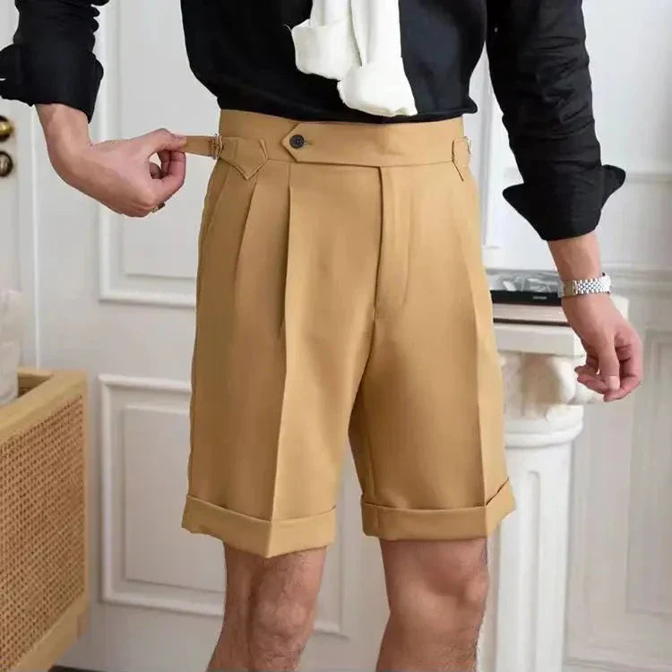 Men's Shorts – Tailored Fit – Natural Fibers – Front Pleat – Rolled-up Legs – Knee Length