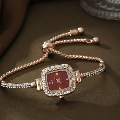 Isla Rhinestone Embellished Square Face Wristwatch | Adjustable Fit Bracelet Style Band Wristwatch