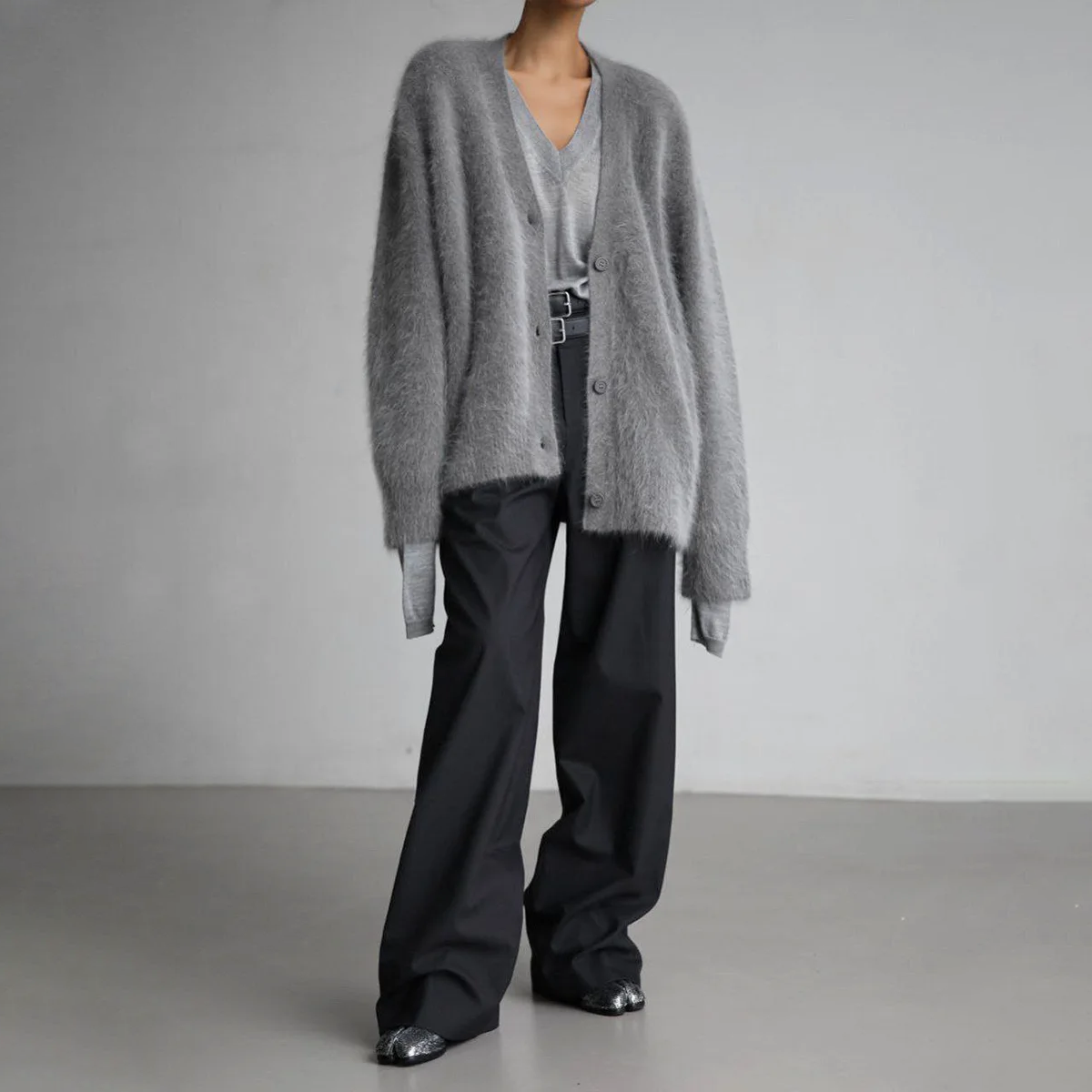 Dame Cardigan - Blød Mohair - Oversized Pasform - Lange Ærmer - Knaplukning