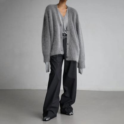 Dame Cardigan - Blød Mohair - Oversized Pasform - Lange Ærmer - Knaplukning