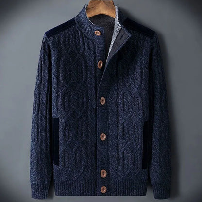 Arthur Cable Knit Stand Collar Cardigan Sweater | Button Front Cardigan Sweater
