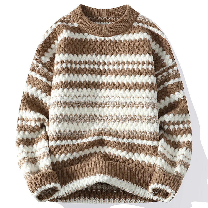 Felix Relaxed Fit Crew Neck Sweater | Striped Textured Knit Sweater