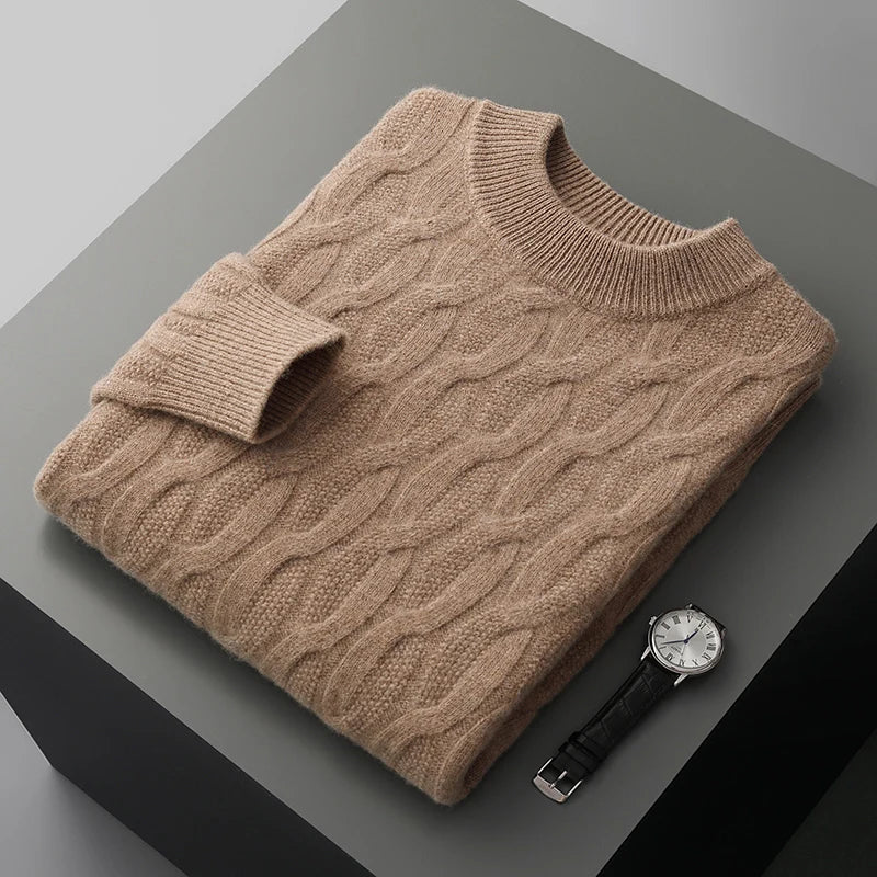 Joshua Textured Cable Knit Mock Neck Sweater | Ribbed Long Sleeve Sweater
