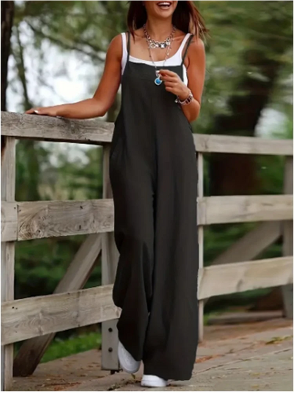 Women's Jumpsuit – Relaxed Fit – Wide Legs – Natural Fibers – Sleeveless Design